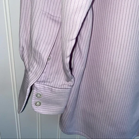 Burberry men’s long sleeve shirt SIZE 16-1/2 R light pink small stripe - Picture 6 of 10